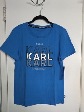 Karl Lagerfeld Bright Blue Logo Tee with Metallic Accent